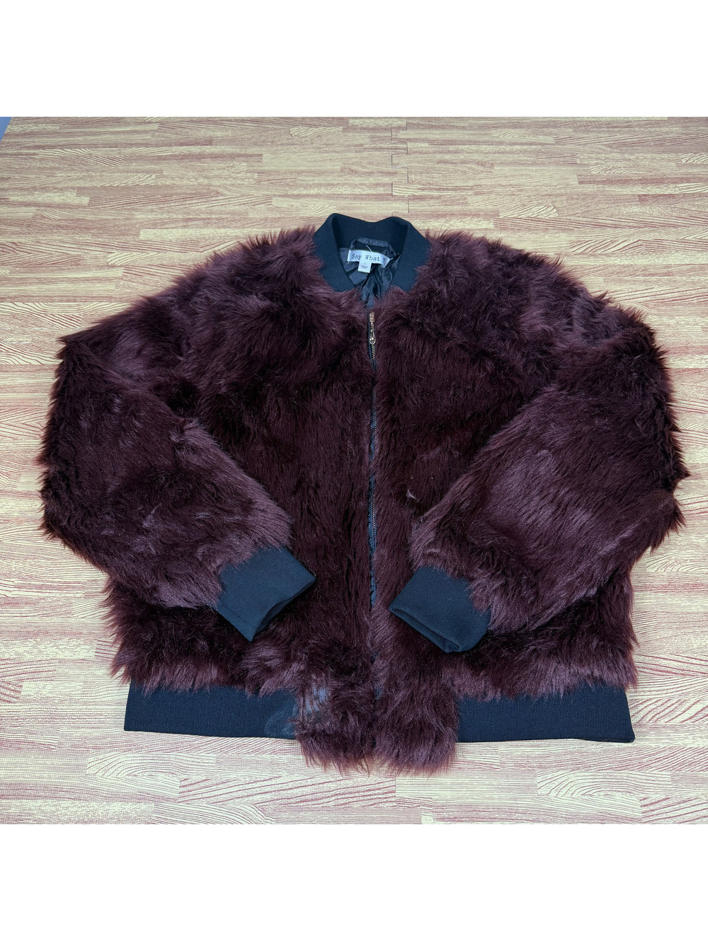 Say What burgundy faux fur bomber jacket